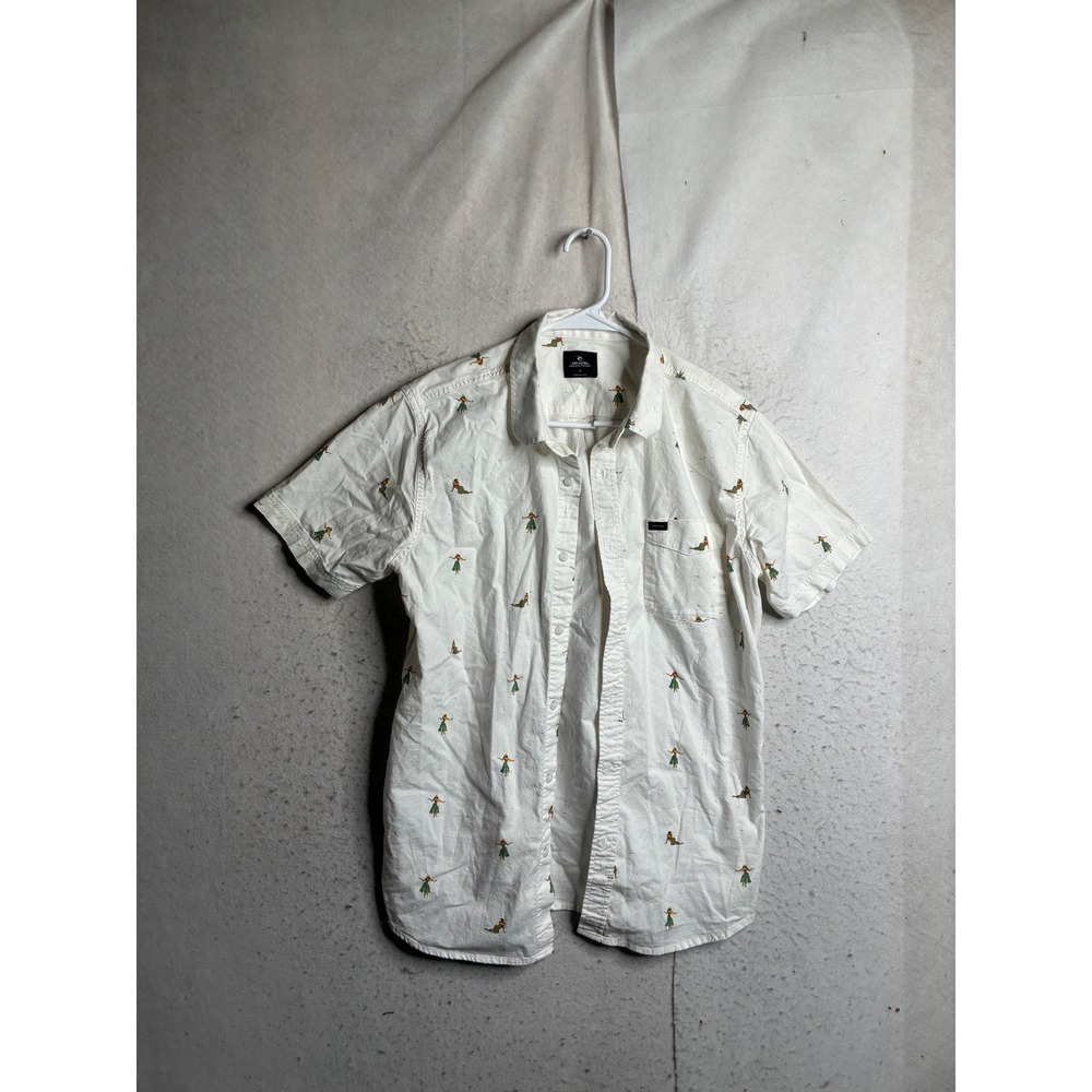 Rip Curl Mens Hula Girl Mermaid Print Button Down Shirt White CSHHJ9 Size M